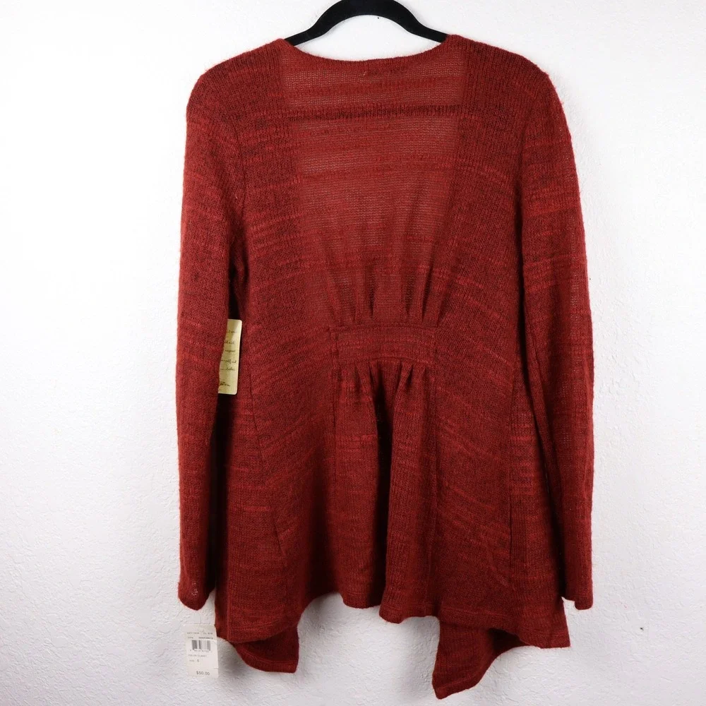 New W/Tag Energe World Wear Women's Red Open Weave Knit Cardigan‎ Sweater Size S